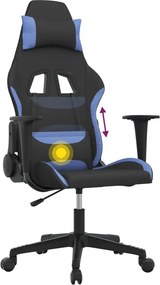 vidaXL Καρέκλα Μασάζ Gaming Μαύρη και Μπλε Υφασμάτινη