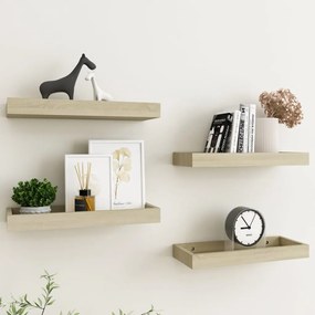 vidaXL Ράφια Τοίχου με Εσοχή 4 τεμ. Δρυς 40 x 15 x 4 εκ. από MDF