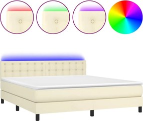 VidaXL Κρεβάτι Boxspring με Στρώμα & LED Κρεμ 160x200 εκ. Συνθ. Δέρμα