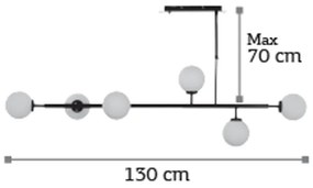 Κρεμαστό φωτιστικό από μαύρο μέταλλο και λευκή οπαλίνα (6170-6-BL) - 6170-6-BL