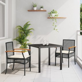 vidaXL Σετ 3 Τεμαχίων Εξωτερικού Δείπνου με Μαξιλάρια Μαύρο Πολυ Ρατάν
