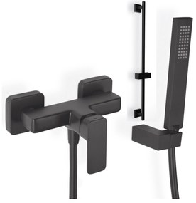 Eurorama Quadra Black Matt Μπαταρία Ντουζιέρας με Tηλ, Eπίτοιχο Στήριγμα Τηλ+PVC Σπιράλ+1,5μ+Βέργα ντους FLUTE 70εκ.