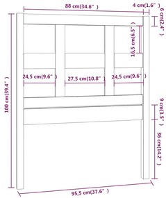 Κεφαλάρι Κρεβατιού Μαύρο 95,5 x 4 x 100 εκ. Μασίφ Ξύλο Πεύκου - Μαύρο