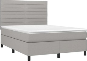 vidaXL Κρεβάτι Boxspring με Στρώμα &amp; LED Αν.Γκρι 140x200εκ. Υφασμάτινο