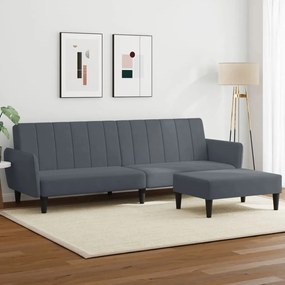 Καναπές Κρεβάτι Διθέσιος με Υποπόδιο Σκούρο Γκρι Βελούδινος