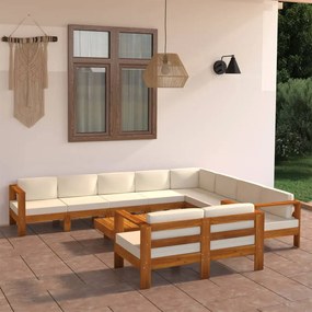 vidaXL Σαλόνι Κήπου 10 Τεμαχίων Ξύλο Ακακίας & Λευκά Κρεμ Μαξιλάρια
