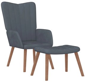vidaXL Πολυθρόνα Relax Σκούρο Γκρι Βελούδινη με Σκαμπό