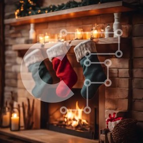 Intra Συλλεκτικό Ξύλινο Παζλ Plywood 4mm - Χριστουγεννιάτικες κάλτσες που κρέμονται στο τζάκι Σε Ξύλινο Κουτί - Διαστάσεις: 10x10 cm – 25 κομμάτια