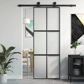 Συρόμενη Πόρτα Μαύρη 76 x 205 εκ. από Ψημένο Γυαλί / Αλουμίνιο