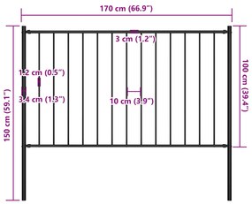 vidaXL Πάνελ Περίφραξης Μαύρο 1,7x1 μ. Ατσάλι Ηλεκτρ. Βαφή + Στύλοι