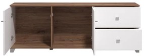 Έπιπλο TV Burgundy 160 3K2F Λευκό - Flagstaff Oak - Λευκό Γυαλιστερό  162x40x51 εκ.