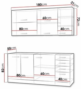 Σετ κουζίνας Upa 102, 180x50cm, 127 kg, Ινοσανίδες μέσης πυκνότητας, Πλαστικοποιημένη μοριοσανίδα | Epipla1.gr