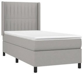 vidaXL Κρεβάτι Boxspring με Στρώμα &amp; LED Αν.Γκρι 100x200εκ. Υφασμάτινο
