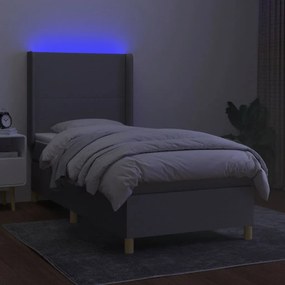 vidaXL Κρεβάτι Boxspring με Στρώμα &amp; LED Αν.Γκρι 100x200εκ. Υφασμάτινο