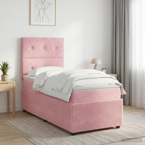 vidaXL Κρεβάτι box spring με στρώμα Ροζ 90 x 200 cm Βελούδο