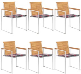 vidaXL Καρέκλες Κήπου 6 τεμ. από Μασίφ Ξύλο Teak με Μαξιλάρια