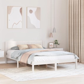 vidaXL Λευκό Κρεβάτι Λευκό Μασίφ ξύλο πεύκου 140 x 200 εκ. Κρεβάτι