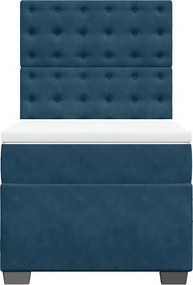 vidaXL Κρεβάτι Boxspring με Στρώμα Μπλε 90x200 εκ. Βελούδινο
