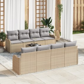 vidaXL Σετ Καναπέ Κήπου 9 Τεμαχίων Με Μαξιλάρια Μπεζ Πολυ Ρατάν