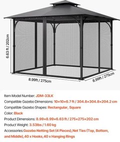 VEVOR Replacement Mesh Gazebo Netting Screen for 10x10x 6.7 ft Patio, Net Only