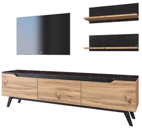 Σύνθετο σαλονιού Kasia pakoworld oak-μαύρο μαρμάρου 180x35x48,5εκ - 182-000009