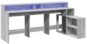 vidaXL Γραφείο με LED Γκρι Sonoma 200x104x91 εκ. Επεξεργ. Ξύλο