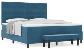 vidaXL Κρεβάτι με Κουτί Άνοιγμα με Στρώμα & Πάγκο Σκούρο Μπλε 180x200 εκ. Βελούδο