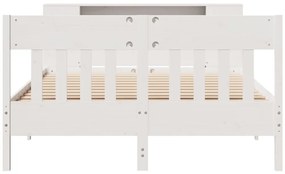 Κρεβάτι Βιβλιοθήκη Χωρίς Στρώμα 150x200 εκ Μασίφ Ξύλο Πεύκου - Λευκό