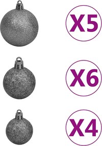 vidaXL Τεχνητό χριστουγεννιάτικο δέντρο με LED/σετ μπάλες/κουκουνάρια 180εκ.
