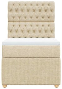 vidaXL Κρεβάτι Boxspring με Στρώμα Κρεμ 90x200 εκ.Υφασμάτινο