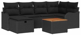 vidaXL Σετ Καναπέ Κήπου με μαξιλάρι 7 pcs Μαύρο Πολυ ράταν
