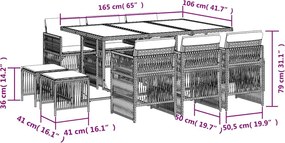 vidaXL Σετ Τραπεζαρίας Κήπου 11 τεμ Μαύρο από Συνθ. Ρατάν με Μαξιλάρια