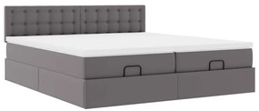 vidaXL Οθωμανικό κρεβάτι με στρώματα &amp; LEDs Γκρι Faux Leather