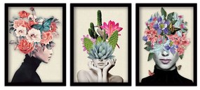 Πίνακας "Flower Girls" Megapap 3 τμχ. σε πλαίσιο 35x45x2εκ.-GP052-0089