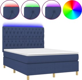 vidaXL Κρεβάτι Boxspring με Στρώμα &amp; LED Μπλε 140x200 εκ. Υφασμάτινο