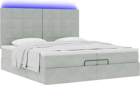 VidaXL Οθωμανικό κρεβάτι με στρώματα & LEDs Ανοιχτό γκρι Βελούδο