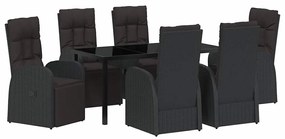 vidaXL Σέτ φαγητού για κήπο με μαξιλάρι 7 pcs Μαύρο συνθετικό ρατάν
