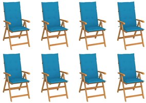 Καρέκλες Κήπου Ανακλινόμενες 8 τεμ. Μασίφ Ξύλο Teak & Μαξιλάρια