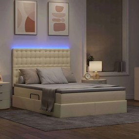 vidaXL LED Κρεβάτι αποθήκευσης με στρώμα Κρέμ 140 x 200 cm Ύφασμα