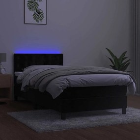 vidaXL Κρεβάτι Boxspring με Στρώμα &amp; LED Μαύρο 100x200 εκ. Βελούδινο