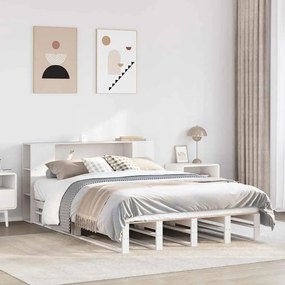 vidaXL Κρεβάτι Βιβλιοθήκη Χωρίς Στρώμα Λευκό 140x200 εκ Μασίφ Πεύκο