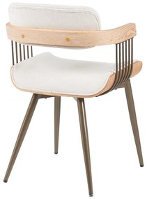 Πολυθρόνα Cameo pakoworld μέταλλο μπρονζέ-white-wash ξύλο-μπέζ ύφασμα 53x49.5x75.5εκ