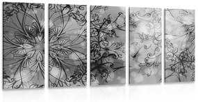 Λουλούδι λουλουδιών Mandala με 5 μέρη εικόνα σε ασπρόμαυρο σχέδιο - 100x50