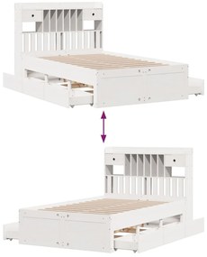 Κρεβάτι Βιβλιοθήκη Χωρίς Στρώμα Λευκό 135x190 εκ Μασίφ Πεύκο 3308976