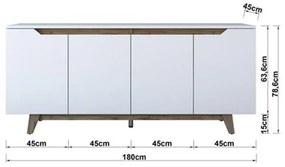 Μπουφές Rafaelo pakoworld λευκό-καρυδί 180x45x78,5εκ