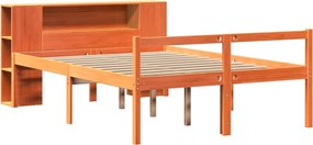 vidaXL Κρεβάτι Βιβλιοθήκη Χωρίς Στρώμα Καφέ 135x190 εκ Μασίφ Πεύκο