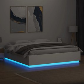 vidaXL Πλαίσιο Κρεβατιού με Φώτα LED Λευκό 200x200 εκ. Επεξ. Ξύλο
