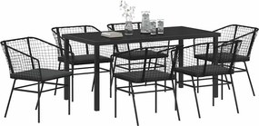 vidaXL Σέτ φαγητού για κήπο 7 pcs Μαύρο συνθετικό ρατάν