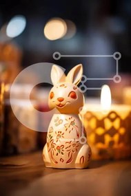 Intra Συλλεκτικό Ξύλινο Παζλ Plywood 4mm - Ειδώλιο λαγουδάκι του Πάσχα με το φως των κεριών Σε Ξύλινο Κουτί - Διαστάσεις: 10x10 cm – 25 κομμάτια