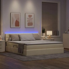 vidaXL LED Κρεβάτι αποθήκευσης με στρώμα Κρέμ 180 x 200 cm Ύφασμα